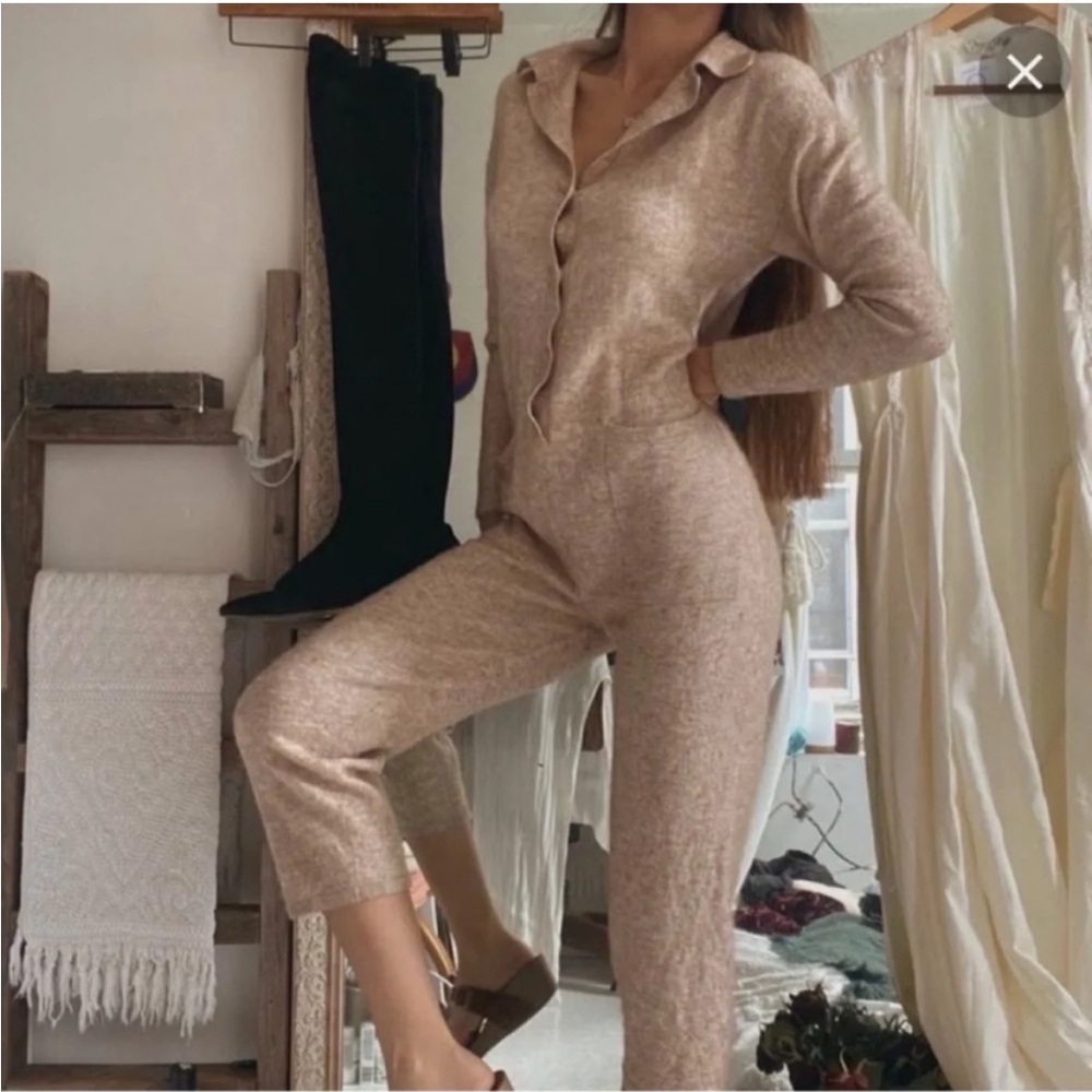 Zara Tan Wool Blend Special Edition Jumpsuit - Size Small loungewear statement